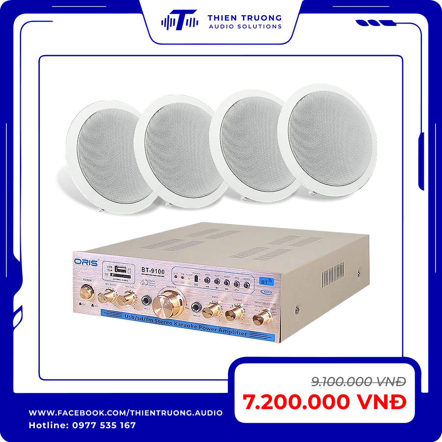 Combo 4 Loa Âm Trần Oris R916 Và Amply Oris BT-9100