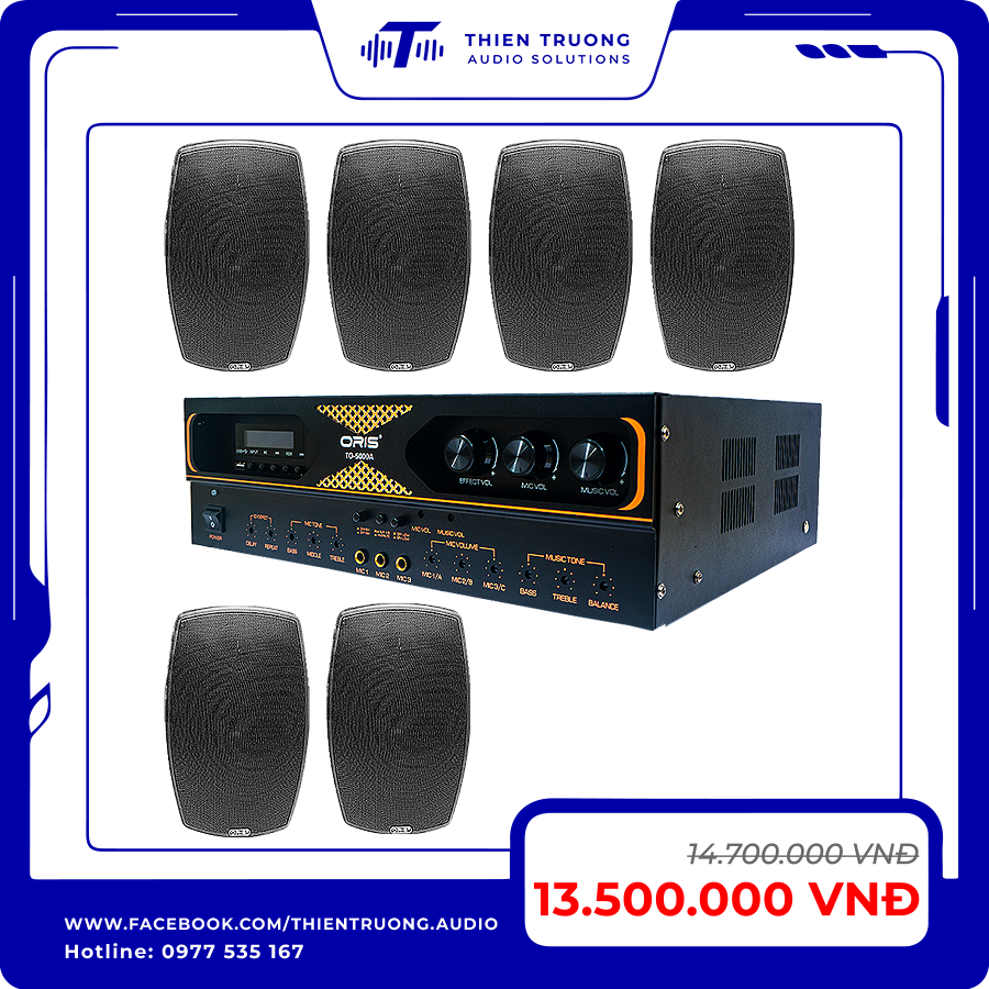 Combo 6 Loa Treo Tường Oris TO-40 & Amply TO-5000A