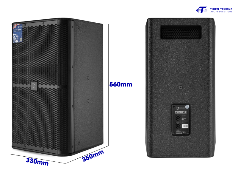 Loa full Force 10 có kích thước tiêu chuẩn bên ngoài là lớp sơn sần chống trầy xước