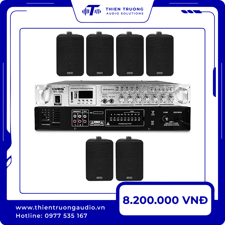 Combo 6 Loa Treo Tường Oris TO20 Và Amply Oris 100BL