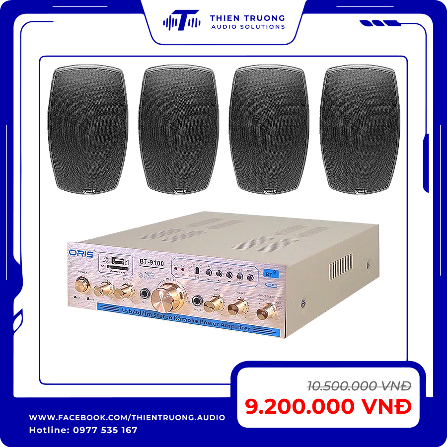 Combo 4 Loa Treo Tường Oris TO-40 & Amply BT-9100