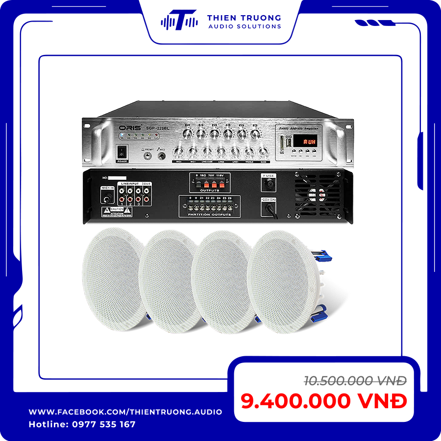 Combo 4 Loa Âm Trần Oris HD61 Và Amply Oris SGP-220BL
