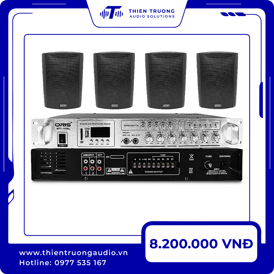Combo 4 Loa Treo Tường Oris TO30 Và Amply Oris 100BL