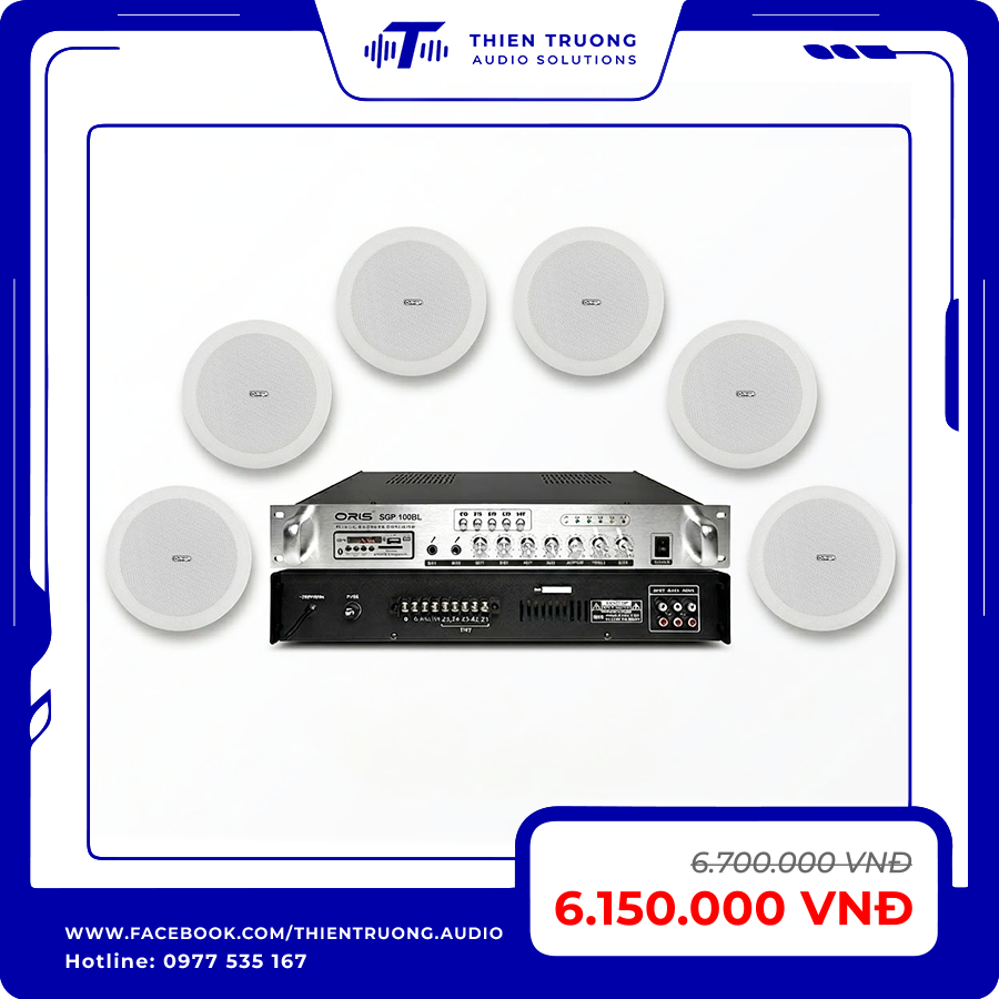 Combo 6 Loa Âm Trần Oris KS-805B Và Amply Oris 100BL