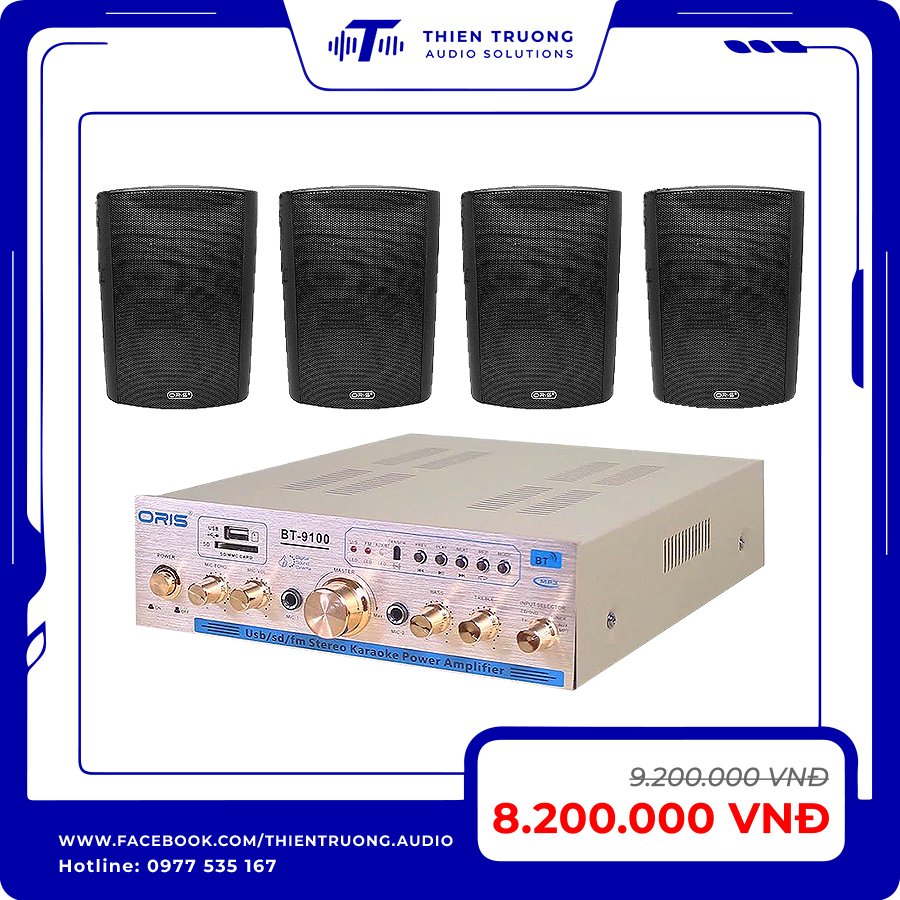 Combo 4 Loa Treo Tường Oris TO-30 & Amply BT-9100